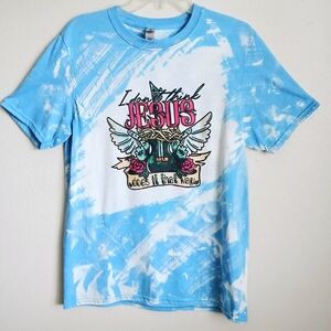 I Don't Think Jesus Does It That Way Graphic Tee Blue Bleached